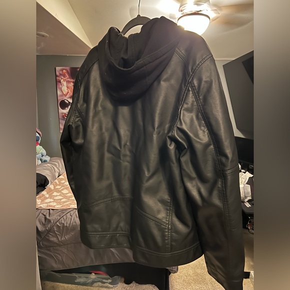Large Leather Jacket with Hoodie - Picture 2 of 2